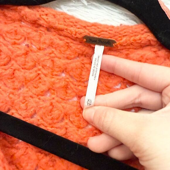 Women Free People Crashing Waves Knit Sweater Pullover Red Orange Extra Small - Picture 5 of 9